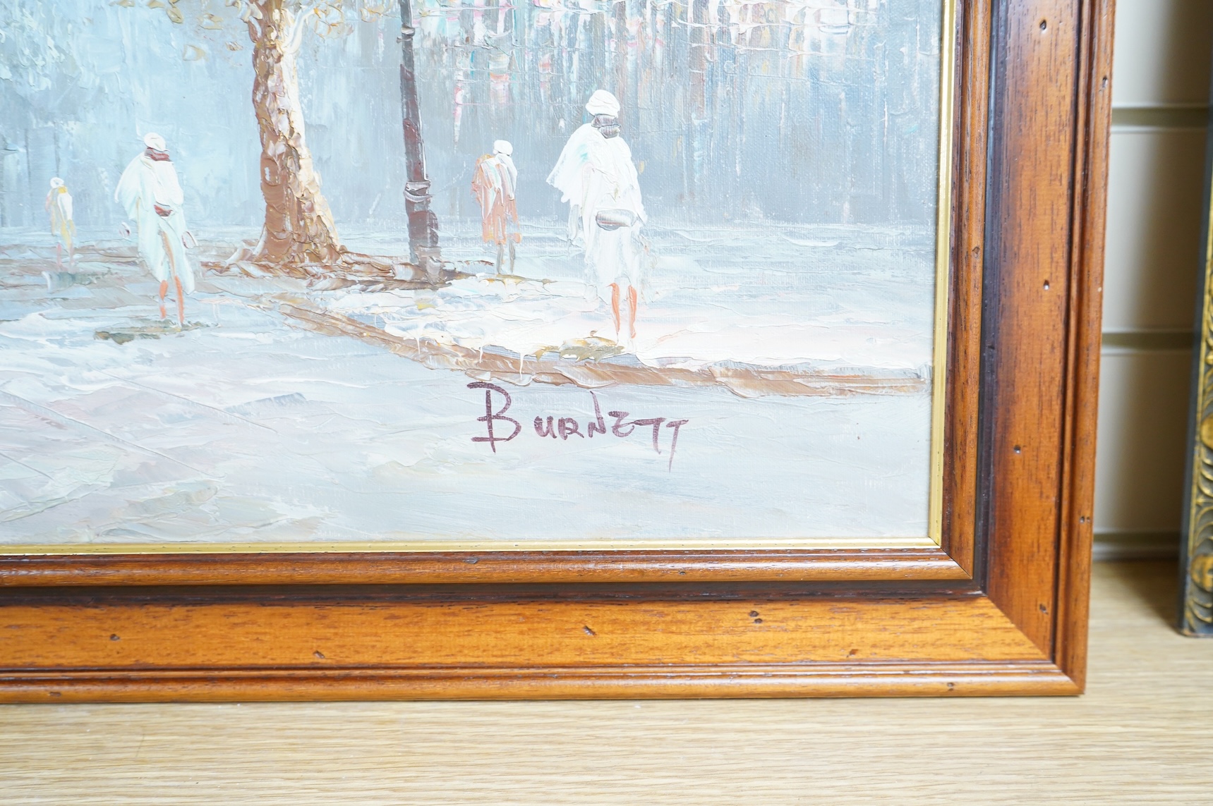 Burnett, Parisian street scene, signed, Impressionist oil on canvas, 59 x 69cm